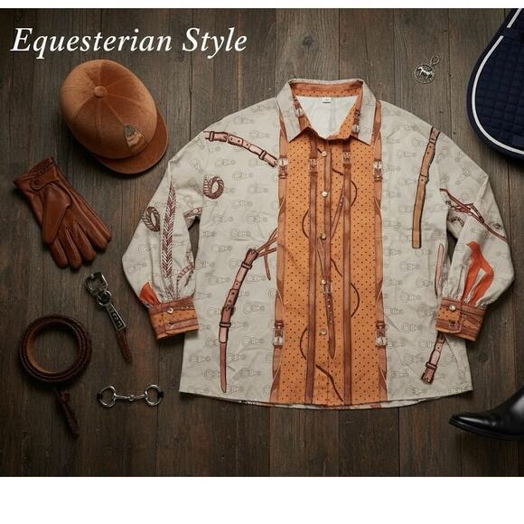 English Equestrian Themed Blouse Sz. 2XL - Picture 1 of 5